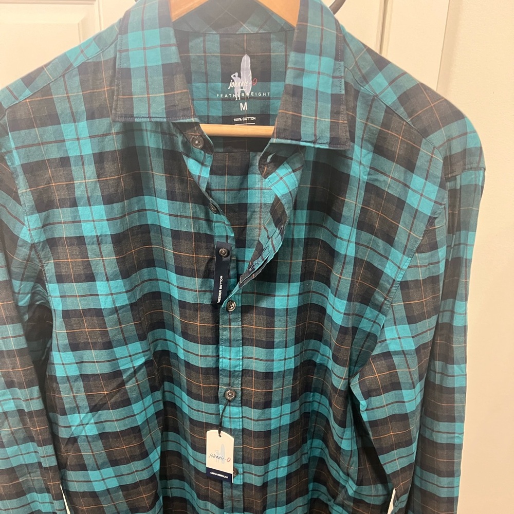 Mens Johnnie-O Featherweight Plaid Button Shirt Size Medium & Large New